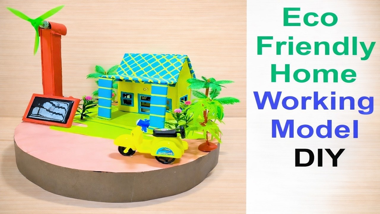 Eco friendly home working model (windmill and solar panel) - diy at home -  howtofunda
