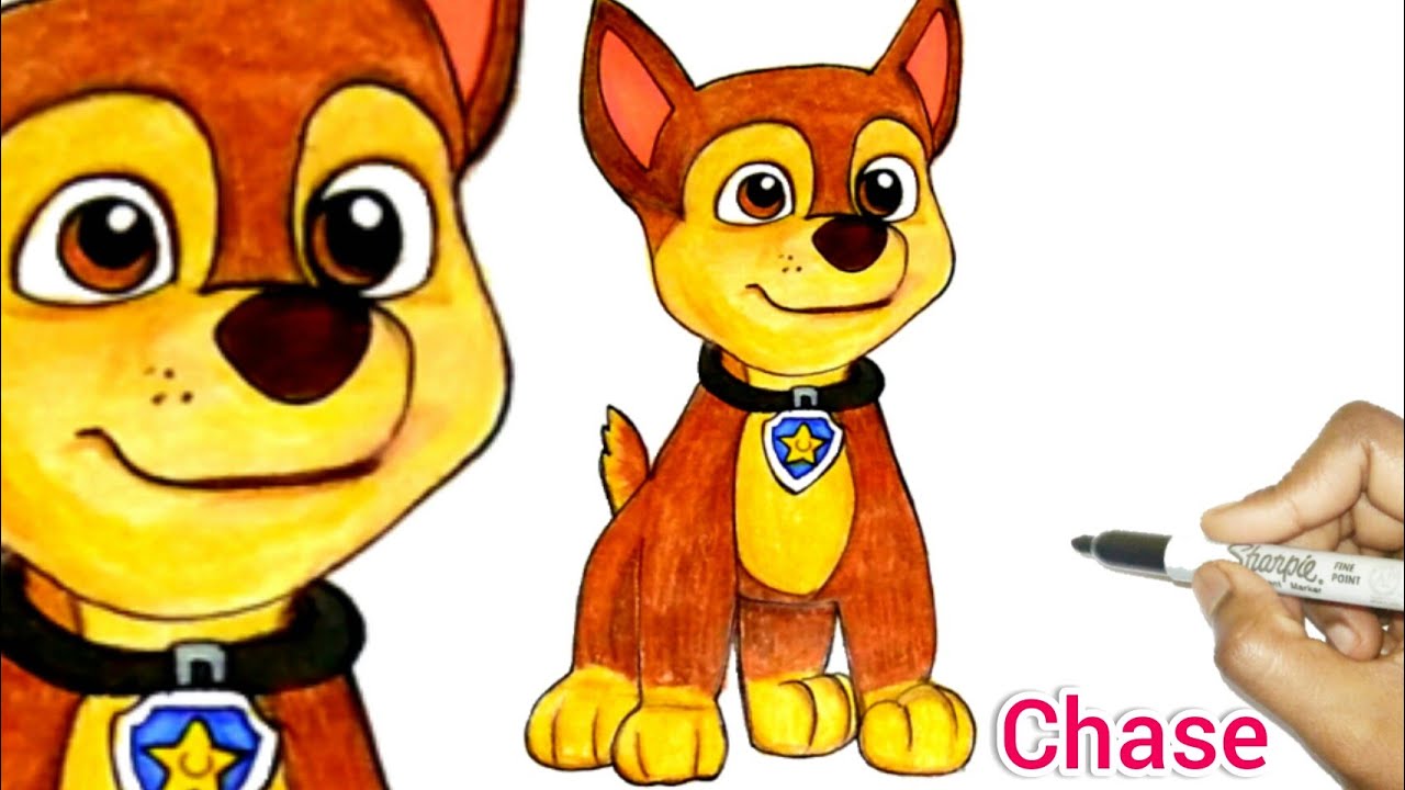 Chase Paw Patrol Movie | How To Draw + Colour Chase From Paw Patrol Movie