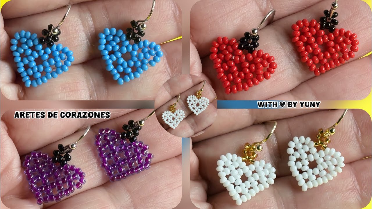 BISUTERIA FACIL Arete de corazon en super faciles #bisuteriafacil #hechoamano #huicholart #diy 