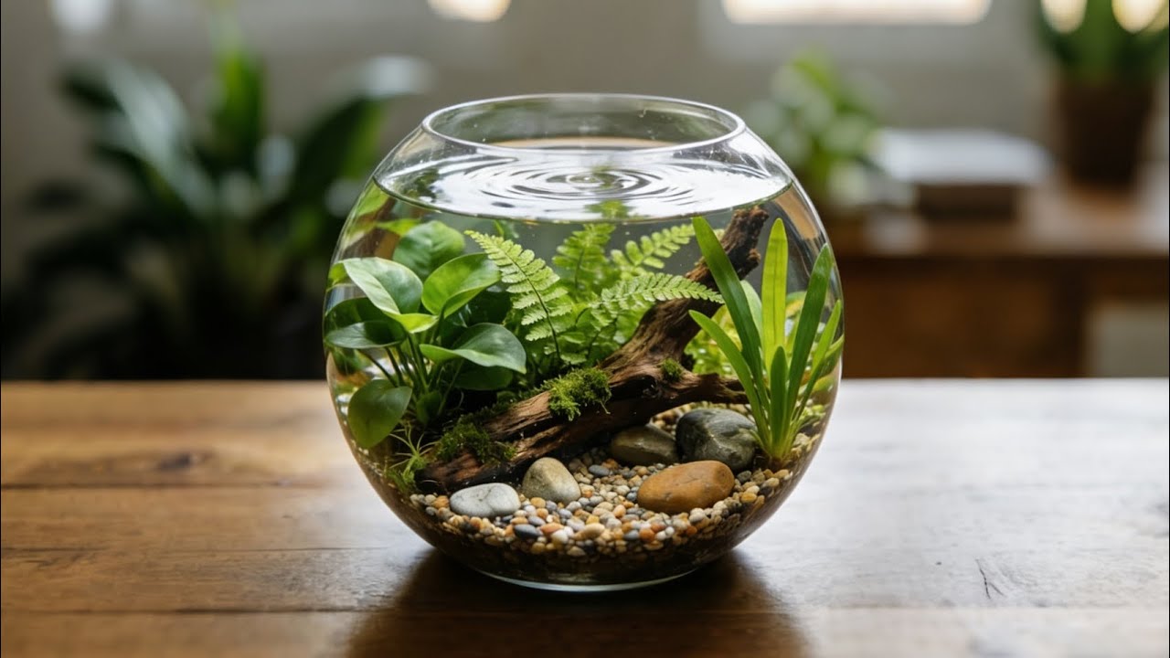 Creating a Beautiful Fish Bowl Aquascape | Mini Planted Aquarium