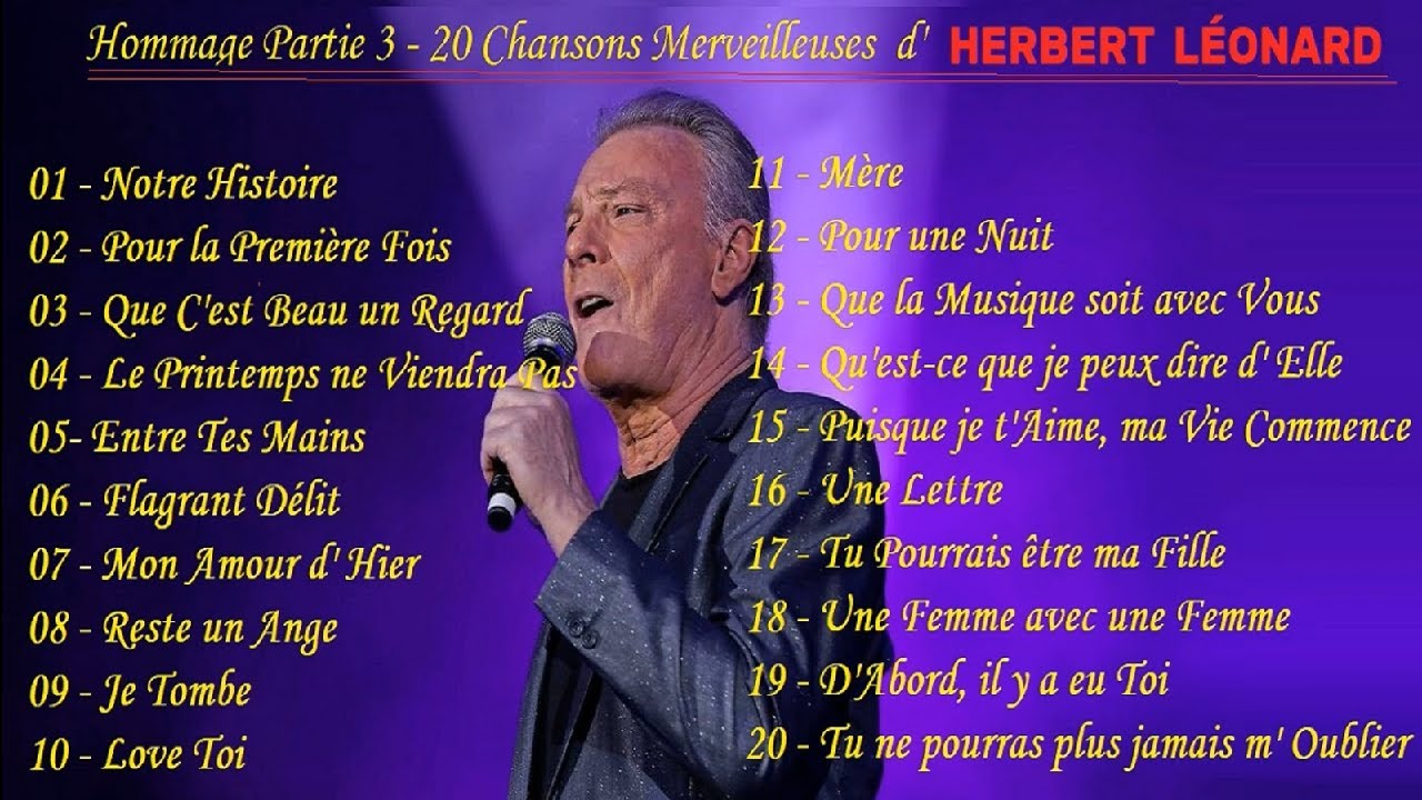 Herbert Léonard - Hommage Partie 3 - 20 chansons merveilleuses. Écoutez, likez et partagez. Merci.