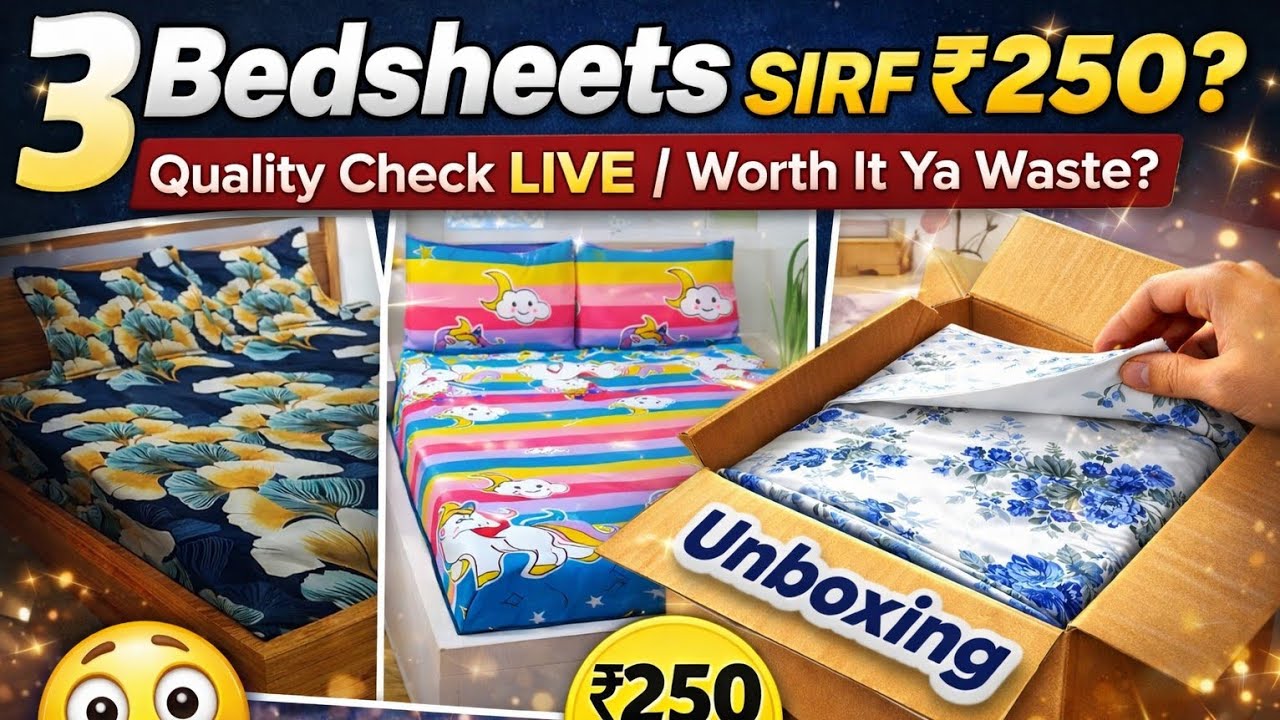 3 Bedsheets Sirf ₹250? 😱 Open Box Review | Quality Check LIVE @Reviewsbyekta 