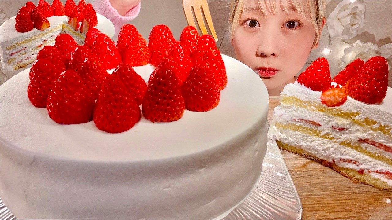 ASMR Клубничный шорткейк 【русские субтитры】【Mukbang/ Eating Sounds】