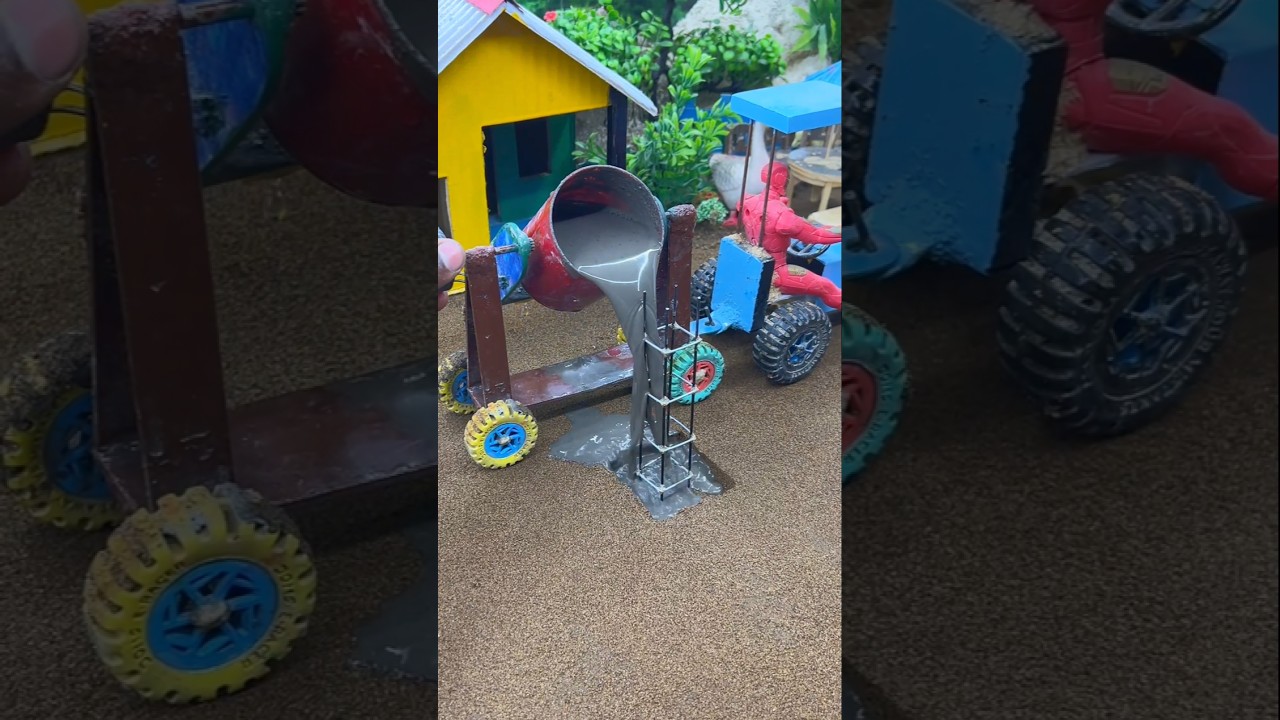 How To Make Mini Concrete Pillar At Home | DIY Tractor & Cement Mixer Construction #shorts