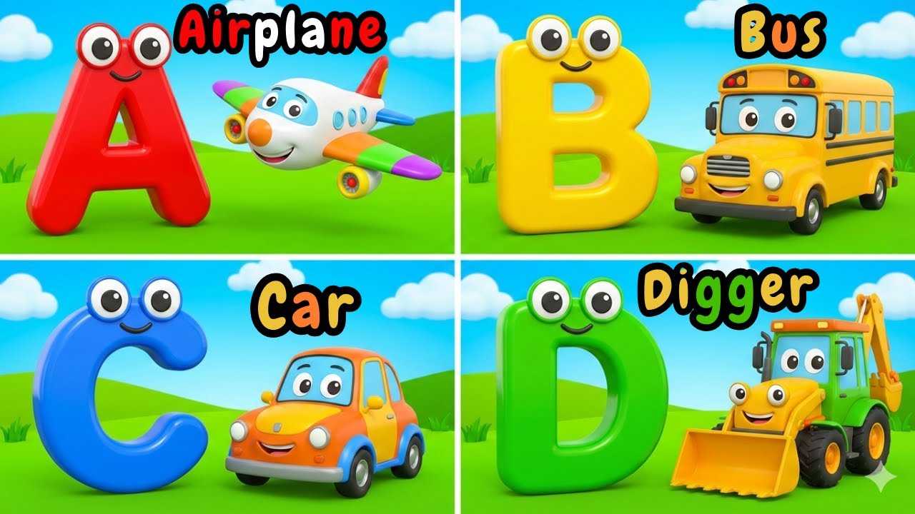 A to Z Transport Song for Kids | Learn ABC with Colorful Vehicles