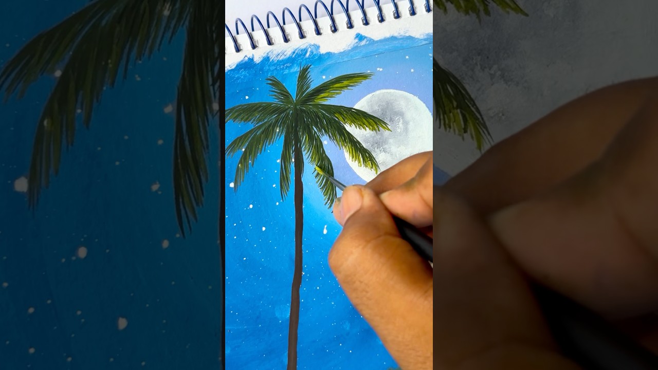 Beautiful Village Night Drawing 🌙✨ | Easy Landscape Art | #shorts #postercolour #drawing #painting