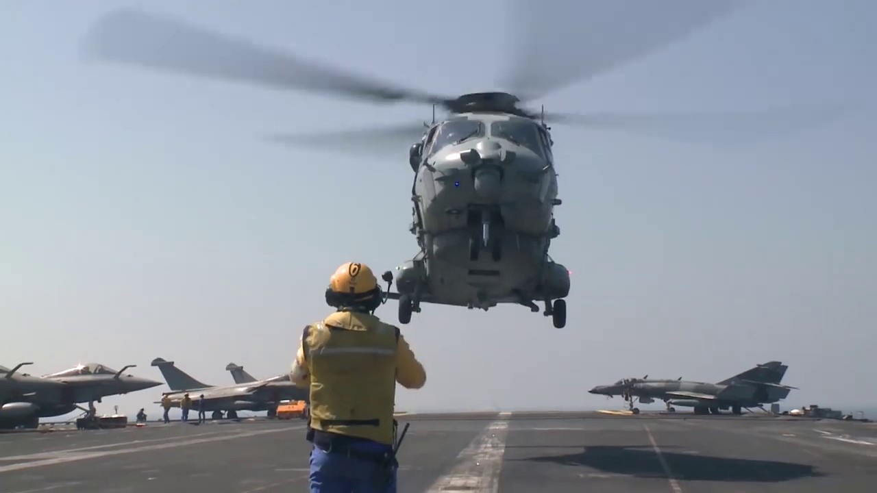 French Navy NH90 NFH Ca&iuml;man operations on aircraft carrier Charles de Gaulle