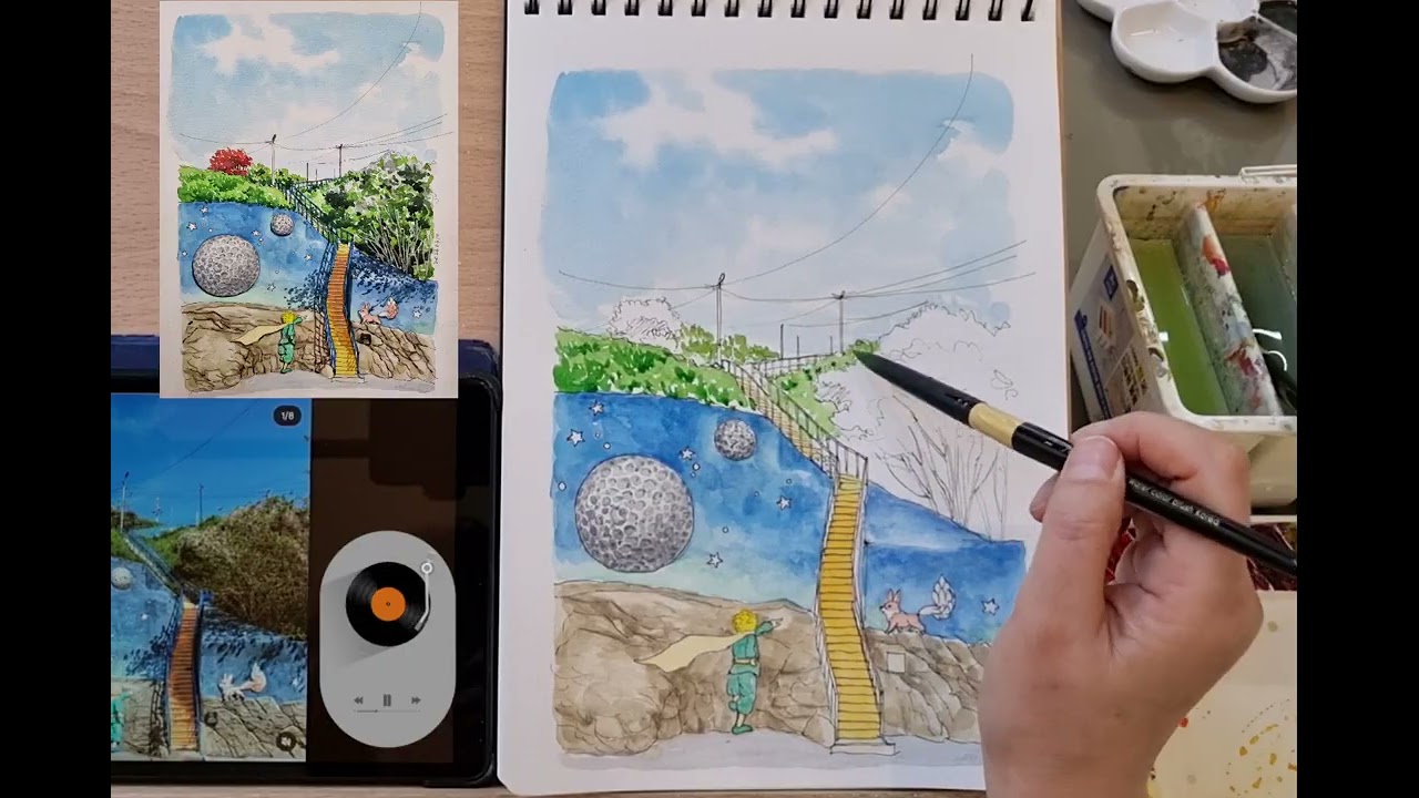 어린왕자 계단  묵호항 논골담길 *사진 woodnwind   나봄진채/어반스케치/watercolor /The little prince 