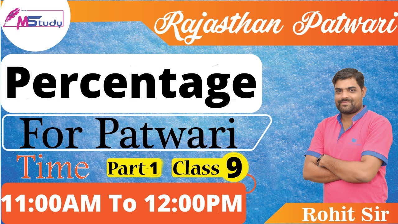 [9] Basic Math 🔴 Percentage-1 ( Rajasthan Patwari ) math tricks online classes by M Study