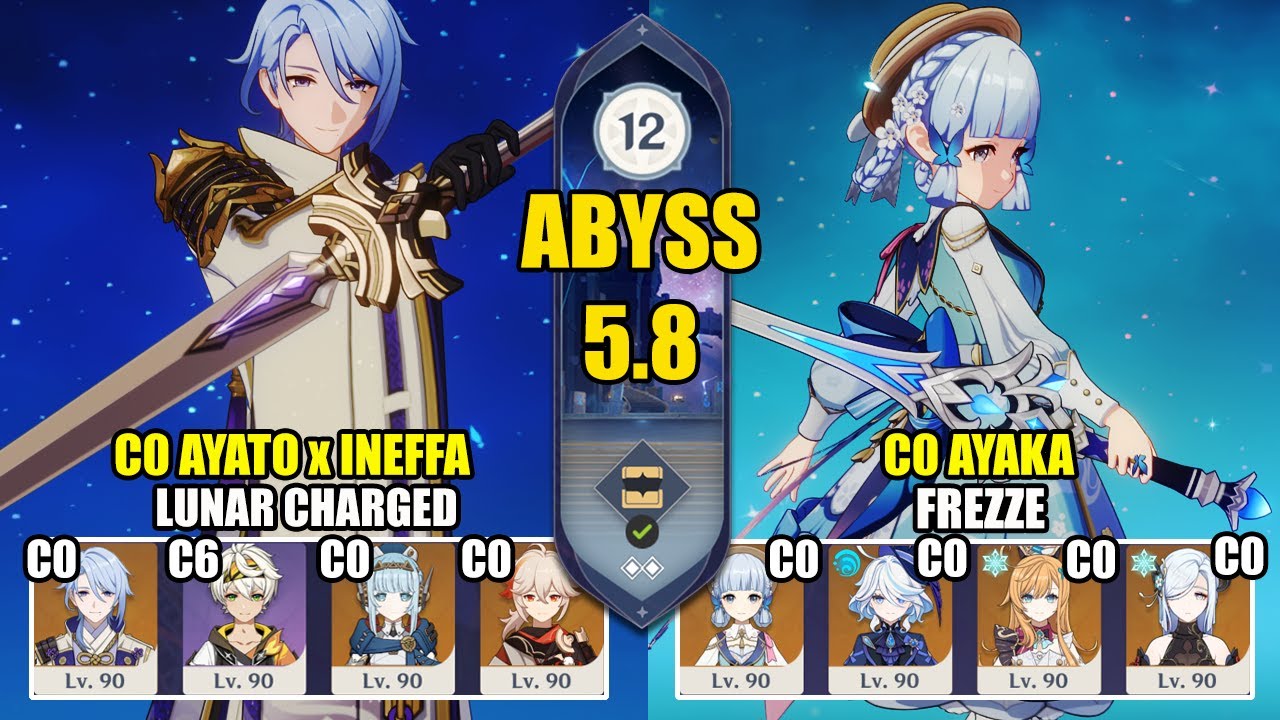【Genshin Impact Бездна 5.8】C0 Аято Ineffa Lunar Charged & C0 Аяка Freeze｜原神 Spiral Abyss
