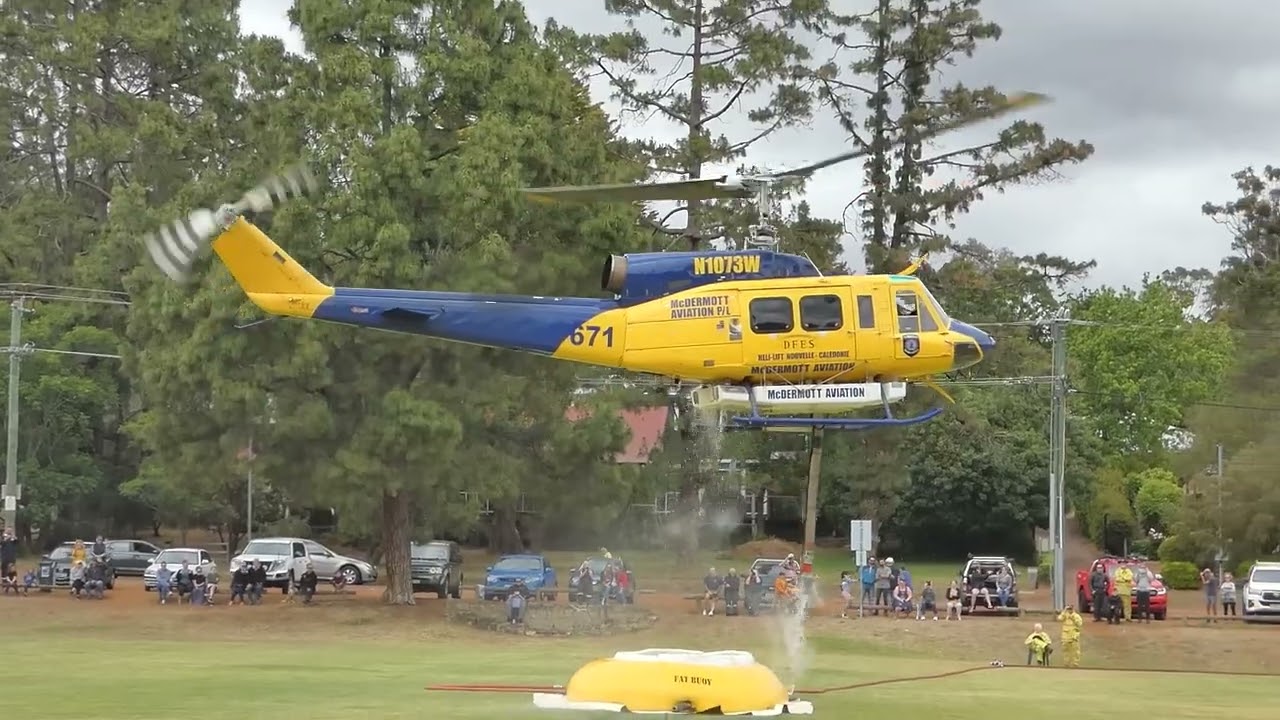 McDermott Aviation (N1073W) Bell 214B-1 Practises Water exercises at Darlington Oval.