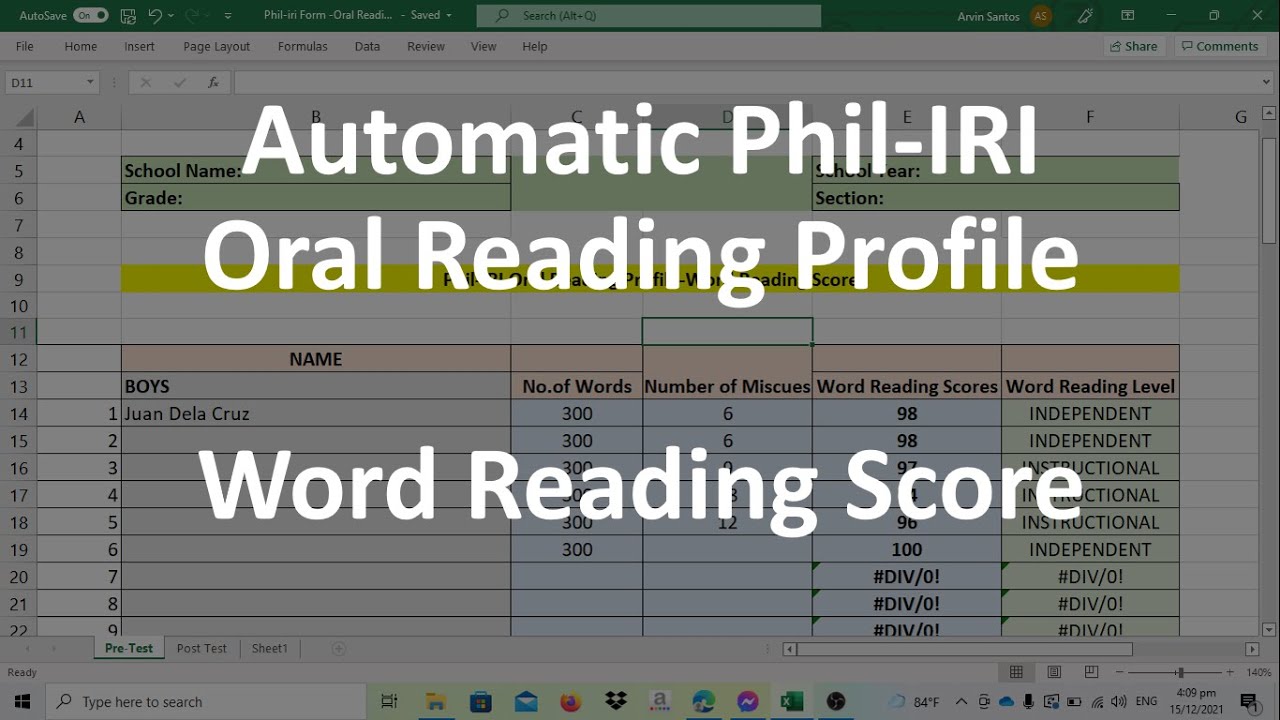 Automatic Phil IRI Oral Reading Profile of Word Reading Score