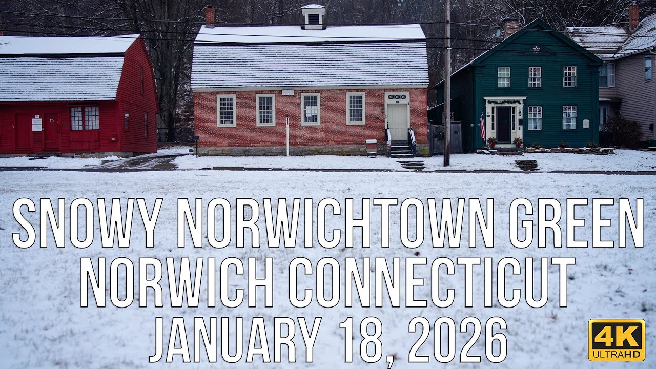 Snowy Norwichtown Green | Norwich, Connecticut | Historic Village Green | 4K 24fps