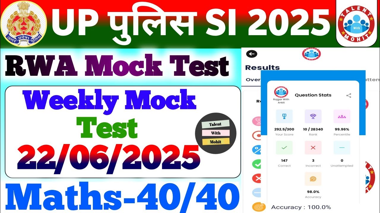 Rojgar With Ankit Up Sub Inspector 22June 2025 Free Weekly Mock Test Solution✅