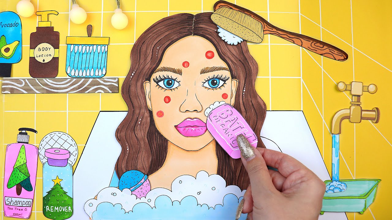 ASMR Makeup & Skincare for Girl PAPER COSMETICS 💄 in the bathroom