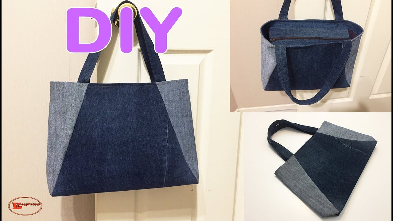 ZIPPER BAG WITH LINING TUTORIAL | BAG PATTERNS FOR SEWING | DIY BAG FROM OLD JEANS