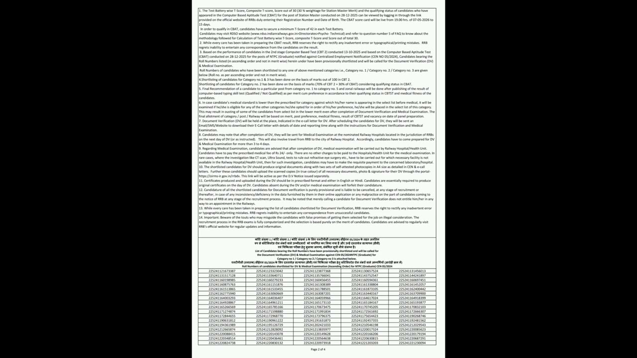 RRB Kolkata | NTPC Graduate Level Final Result 2026( Daily Vacancy Update)
