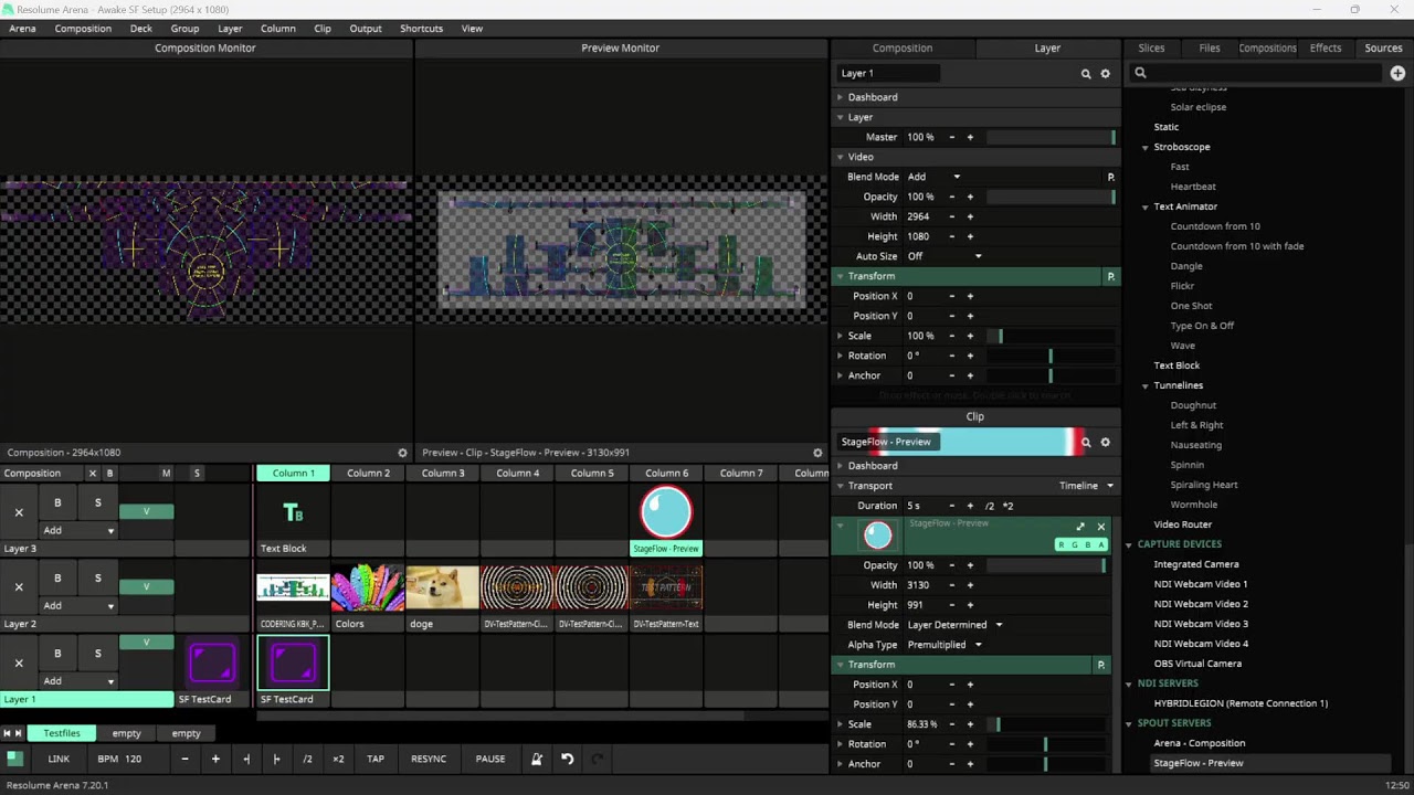 Messing around in StageFlow and Resolume