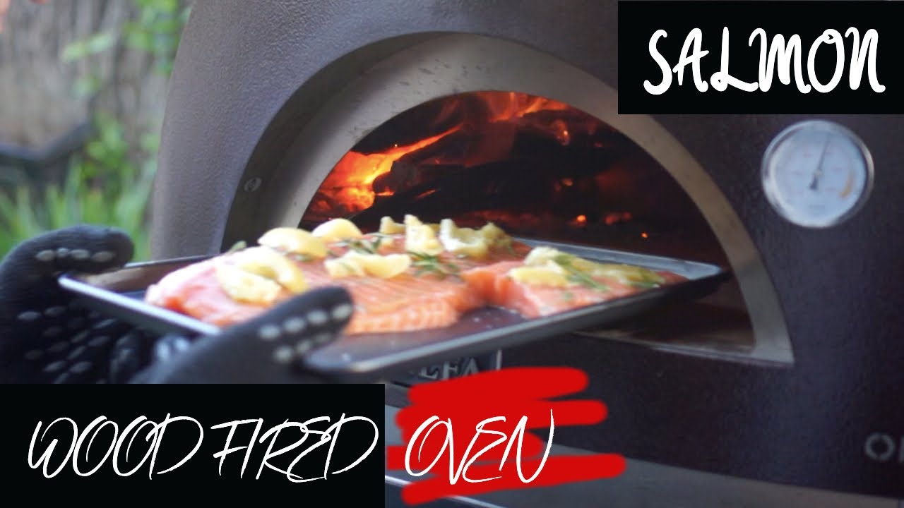 Wood fired oven baked salmon in the Alfa forni One pizza oven