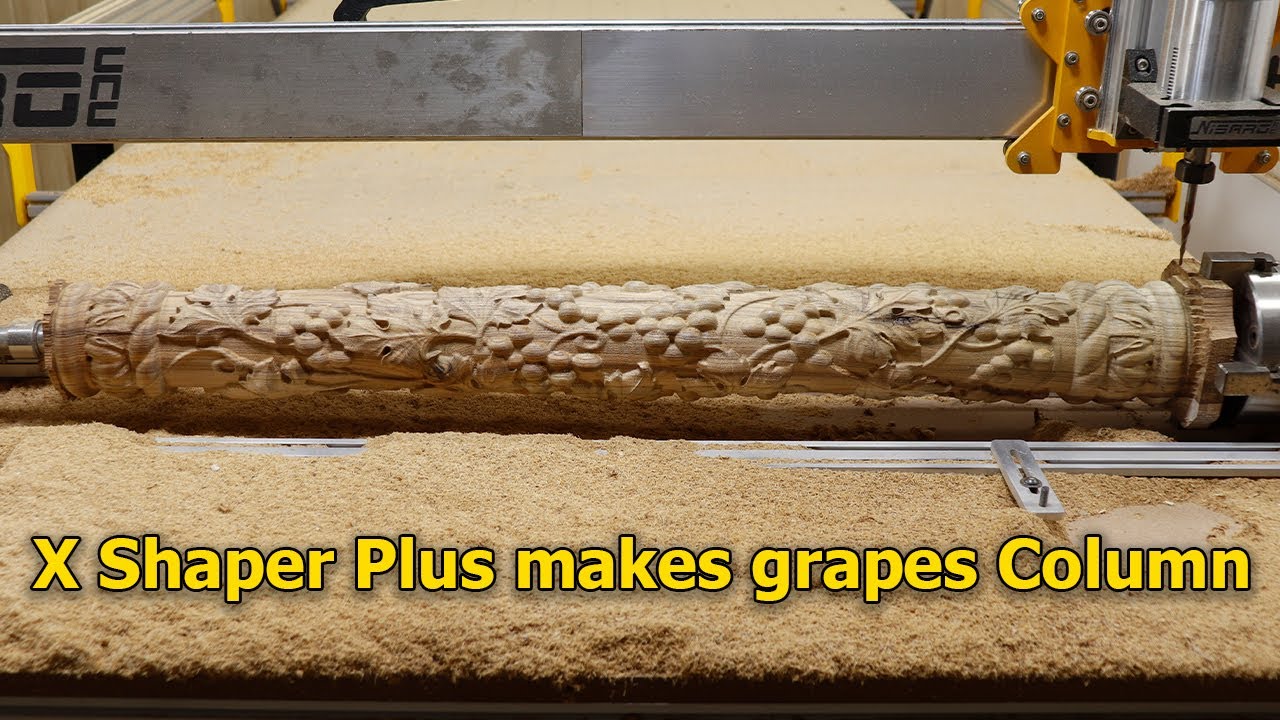 CNC Rotary axis makes grapes Column - X Shaper Plus CNC Router with Rotary attachment