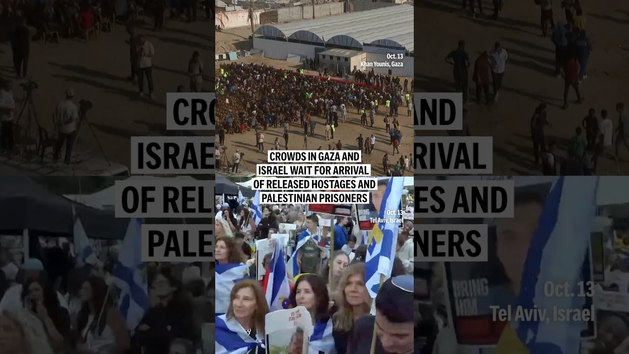 Crowds in Gaza and Israel wait for arrival of released hostages and Palestinian prisoners