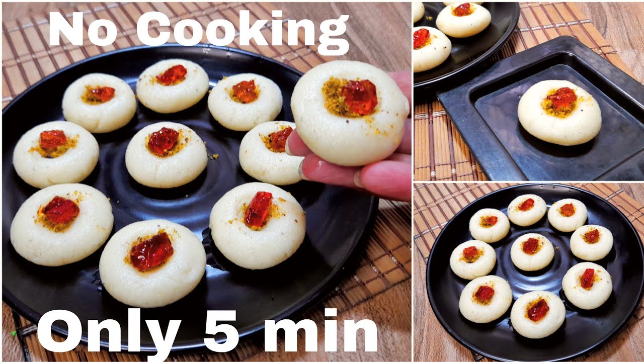 5 Minutes Fireless Cooking Recipe For Competition, Soft Tasty Fluffy Coconut Peda, Instant Dessert