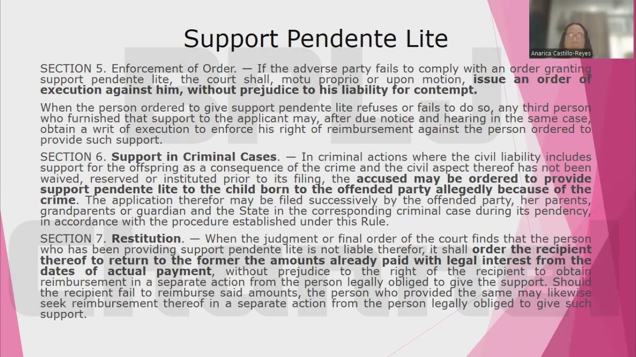 Provisional Remedies   Support Pendente Lite