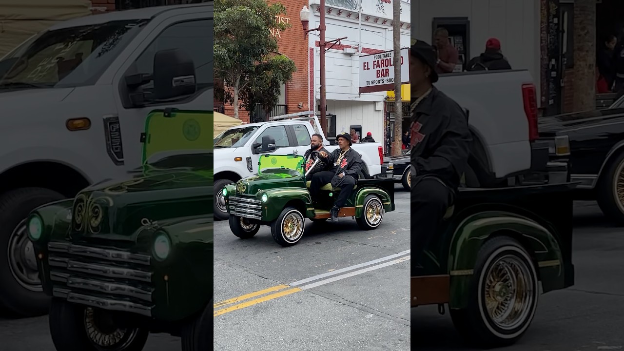 Custom GOLF CART LOWRIDER cruising a Classic Car Show! Mission District in San Francisco, California