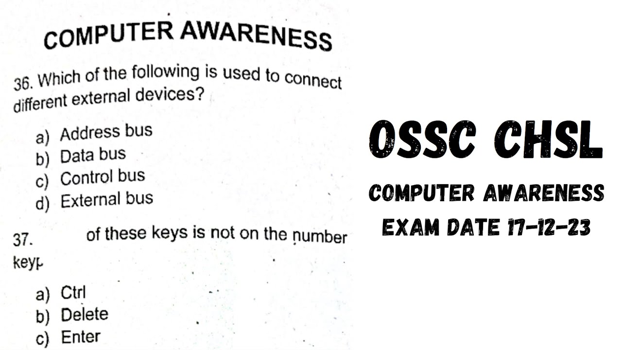 OSSC CHSL Computer Awareness Unofficial Answer Key || Exam Date-17/12/2023