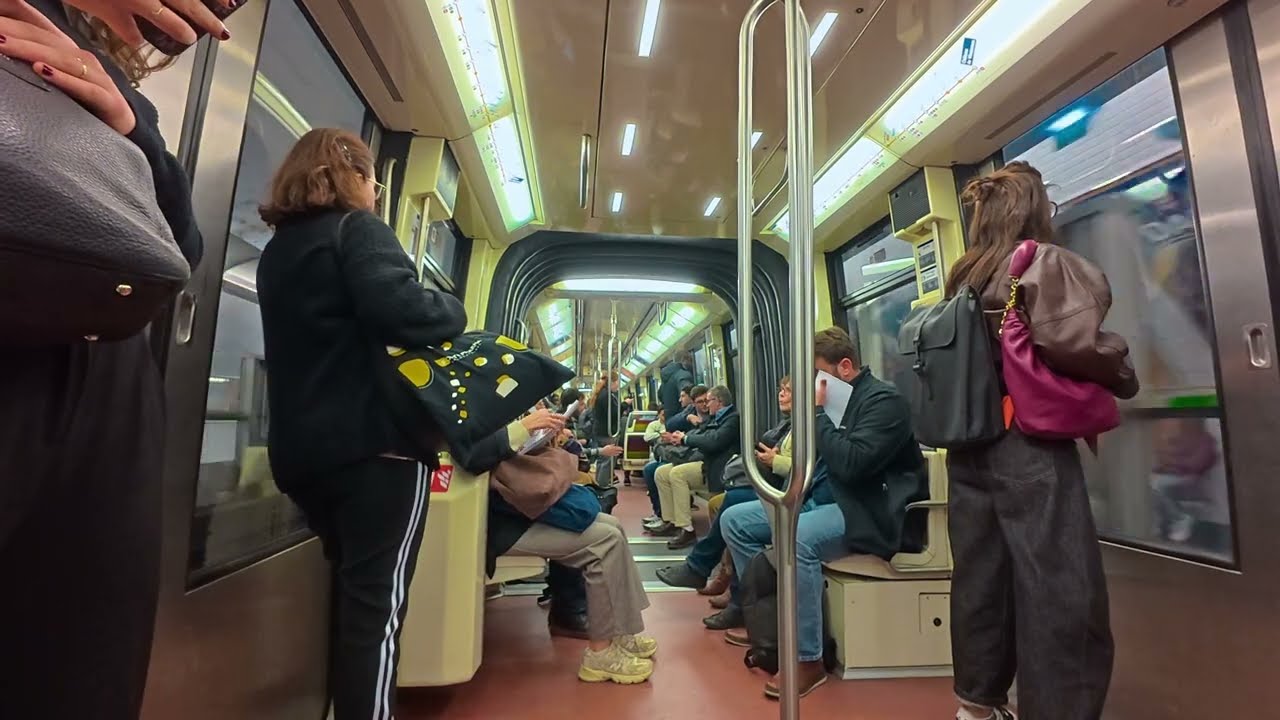 Parisian metro La Defense to Champs Elysees Clemenceau Line M1. The oldest metro line