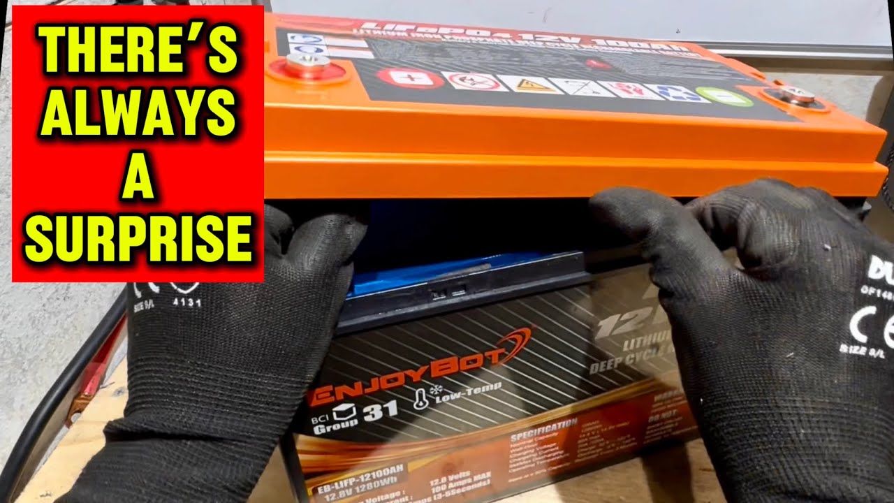 EnjoyBot 12.8V 100Ah LiFePO4 Lithium Battery Review Teardown Low Temp Protection Group 31 Battery