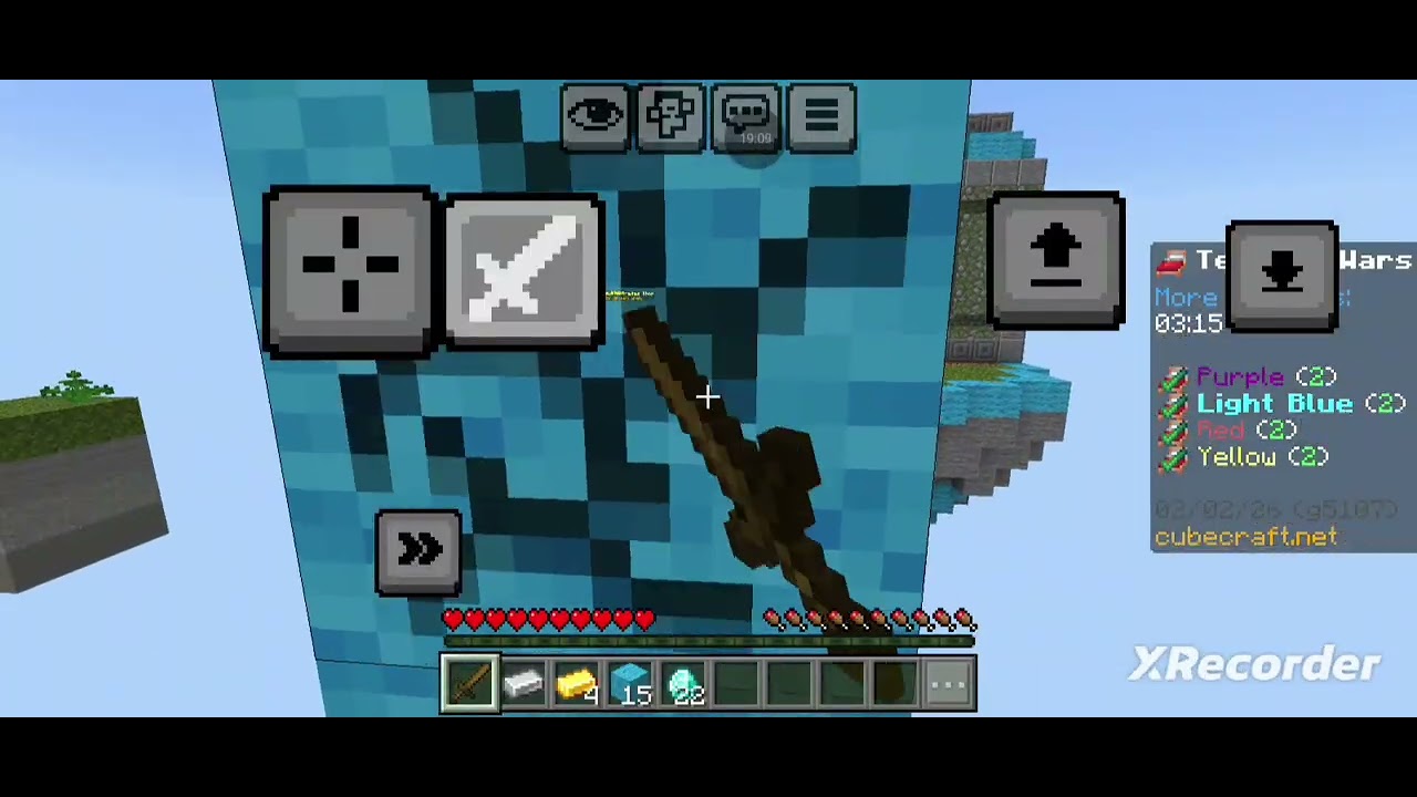 Playing Minecraft bedwars but on mobile 