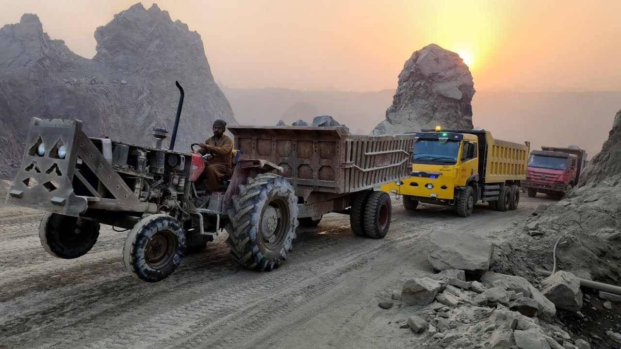 Dumper Trucks vs. Tractor Trolleys: Heavy Rock Hauling in the Mountains! 🏔️🚛🚜