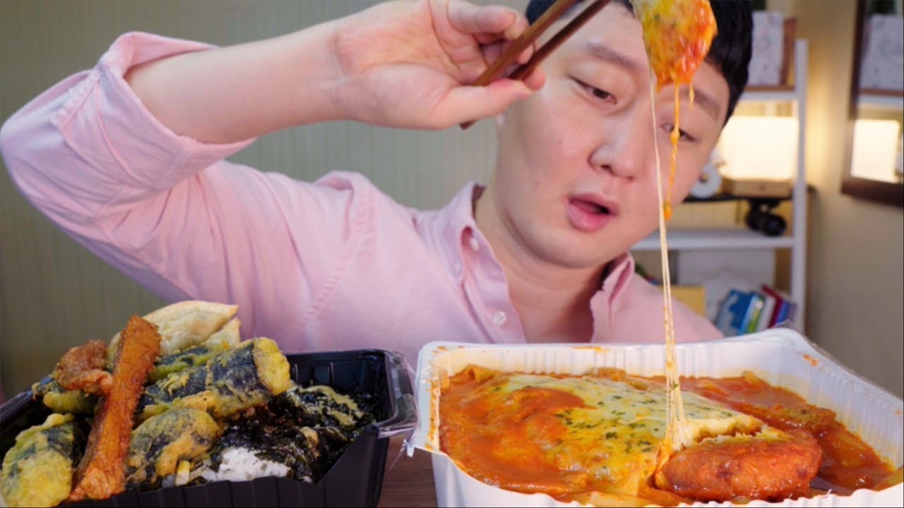 Mukbang 치즈폭탄돈까스떡볶이와 튀김 리얼 이팅 사운드 먹방 / Cheese Bomb Pork cutlet Tteokbokki Real Eating Sounds ASMR