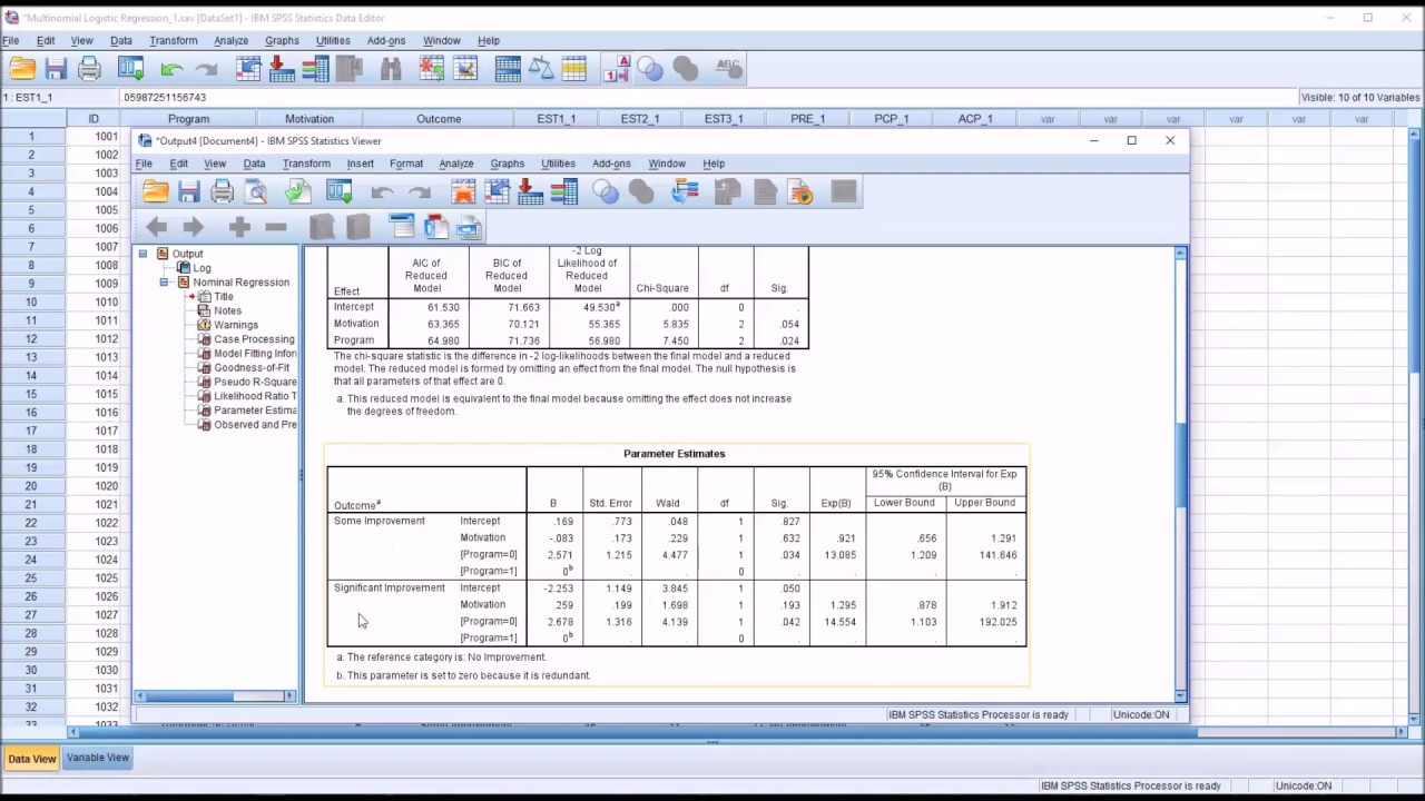 Multinomial Logistic Regression with One Dichotomous and One Continuous Predictor Variable