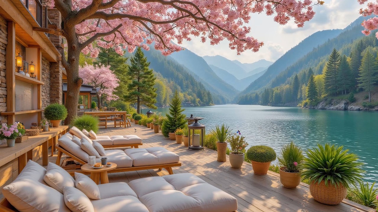 Happy Spring Morning on a Lakeside Porch 🌺 Soft Piano & Nature Sounds for Relaxation, Study