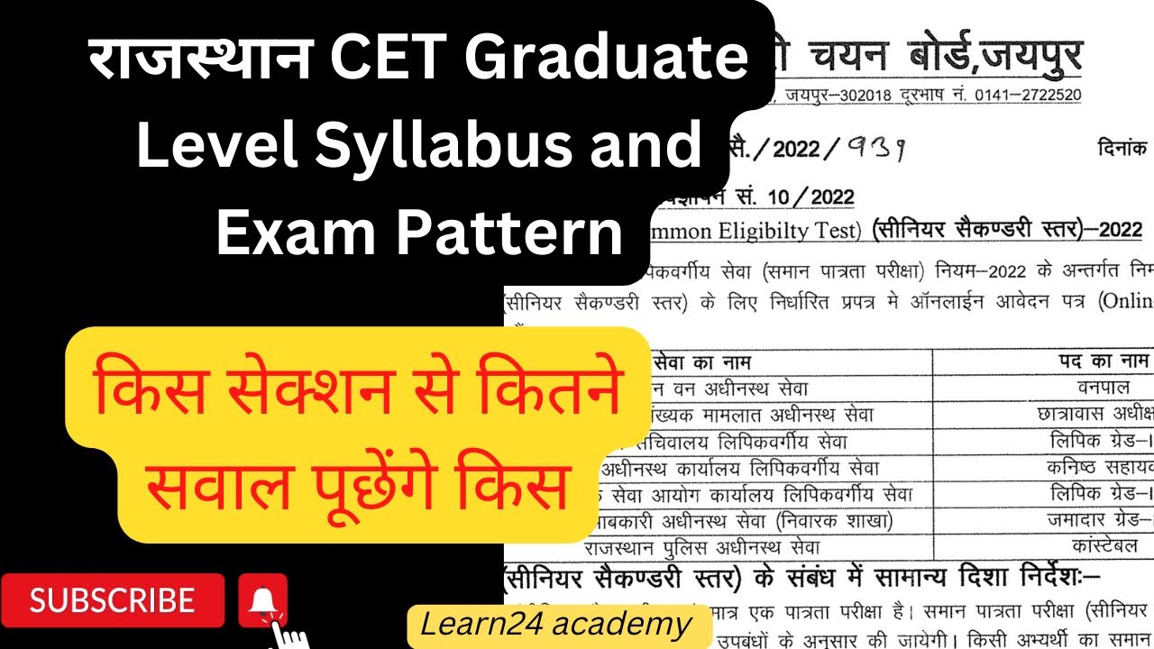Rajasthan CET Graduate Level Exam Pattern and syllabus 2022-23 #cet