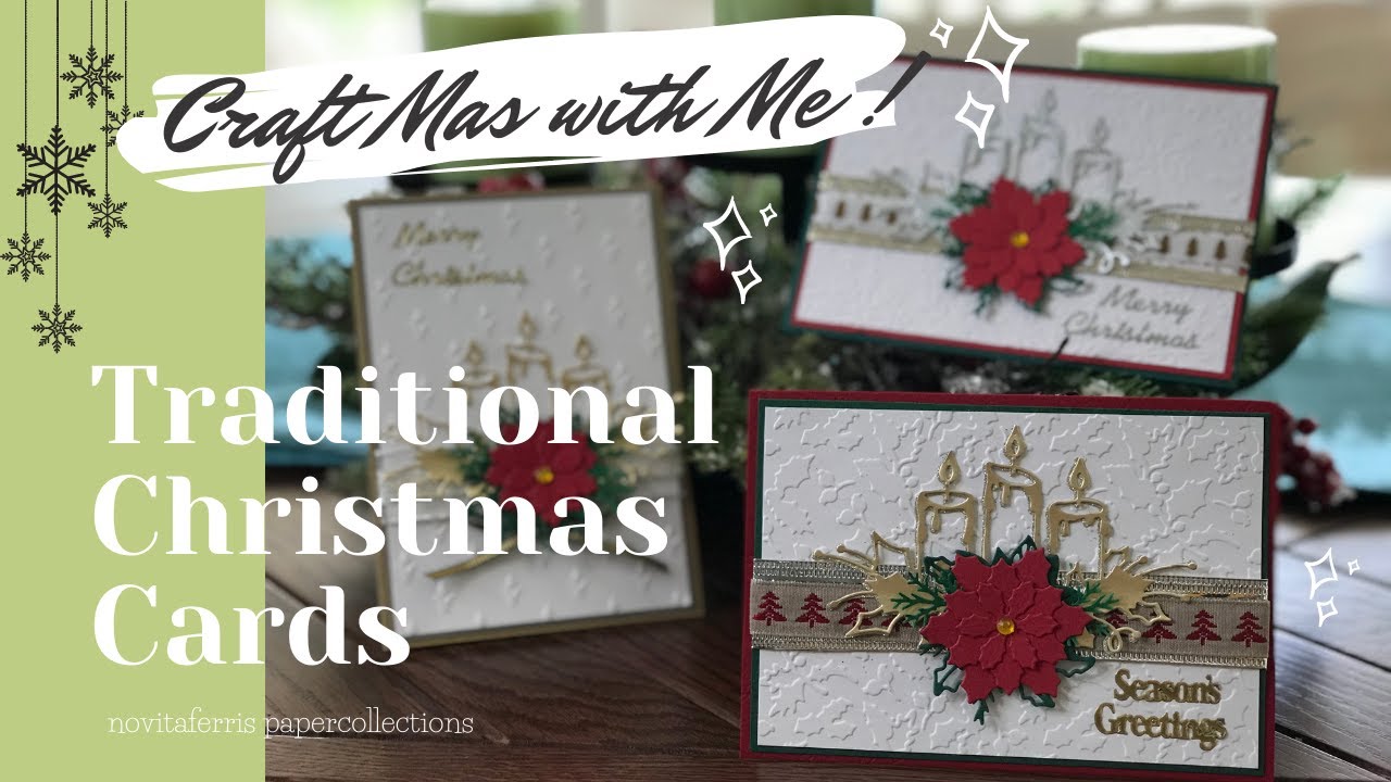 CraftMas with me | TRADITIONAL CHRISTMAS CARD | using embossing folder and die cutting — [tutorial]