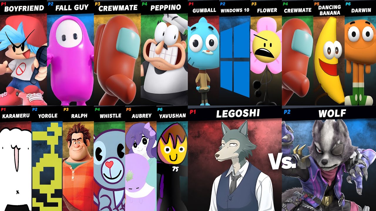 Boyfriend vs Crewmate vs Fall Guy vs Peppino | Subscriber Requests in Super Smash Bros Crusade 12