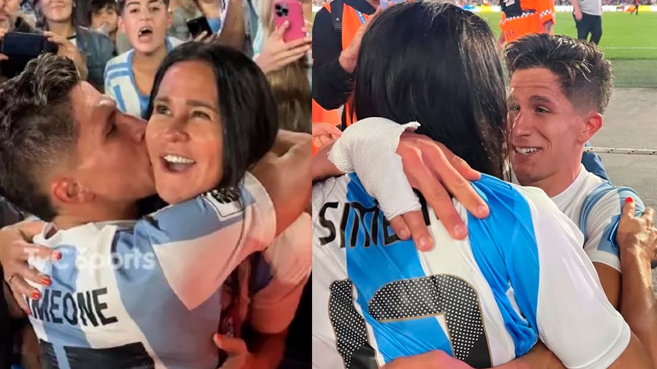 EL CONMOVEDOR ABRAZO Y BESO QUE LE DIO GIULIANO SIMEONE A SU MAMÁ, CAROLINA BALDINI, EN EL PARTIDO