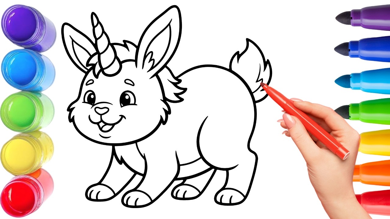 How To Draw cute unicorn bunny Drawing, Painting & Coloring For Kids and Toddlers_ Child Art 🐋🌈🎨