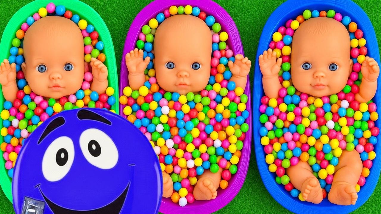 4 Minutes Satisfying with Full of 3 Rainbow BathTubs Candy with M&M's & Magic Slime Cutting Video 8