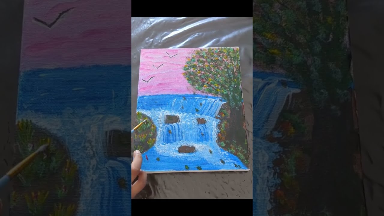 The Falls#easy #painting #trending #viral #canvas #acrylicpainting #sky #waterfall #water #fall