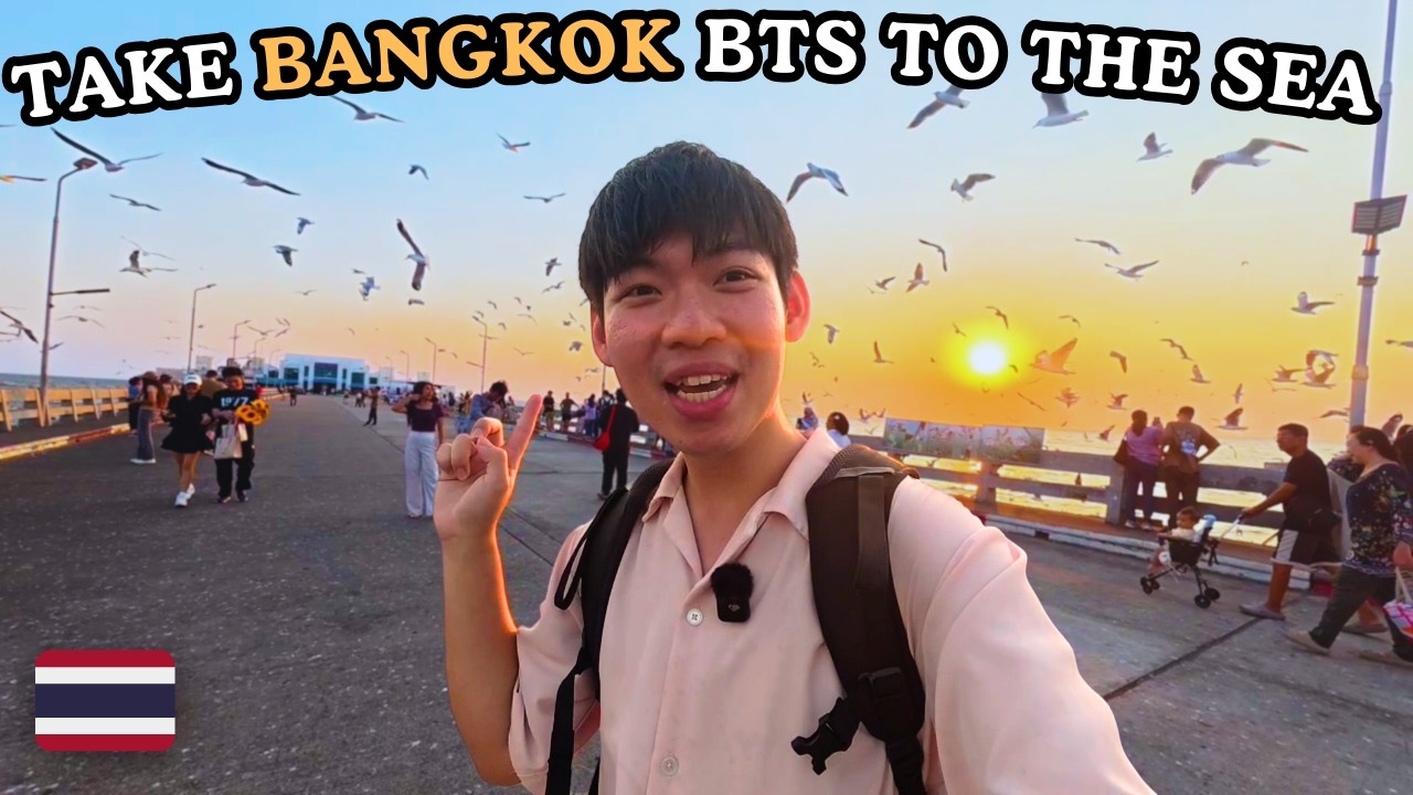 Побег из Бангкока на надземном метро BTS! Ближайший пляж — Банг Пу (чайки, кафе и закат) 🇹🇭