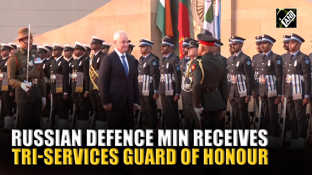 Russian Defence Minister Andrey Belousov inspects Tri-Services Guard of Honour