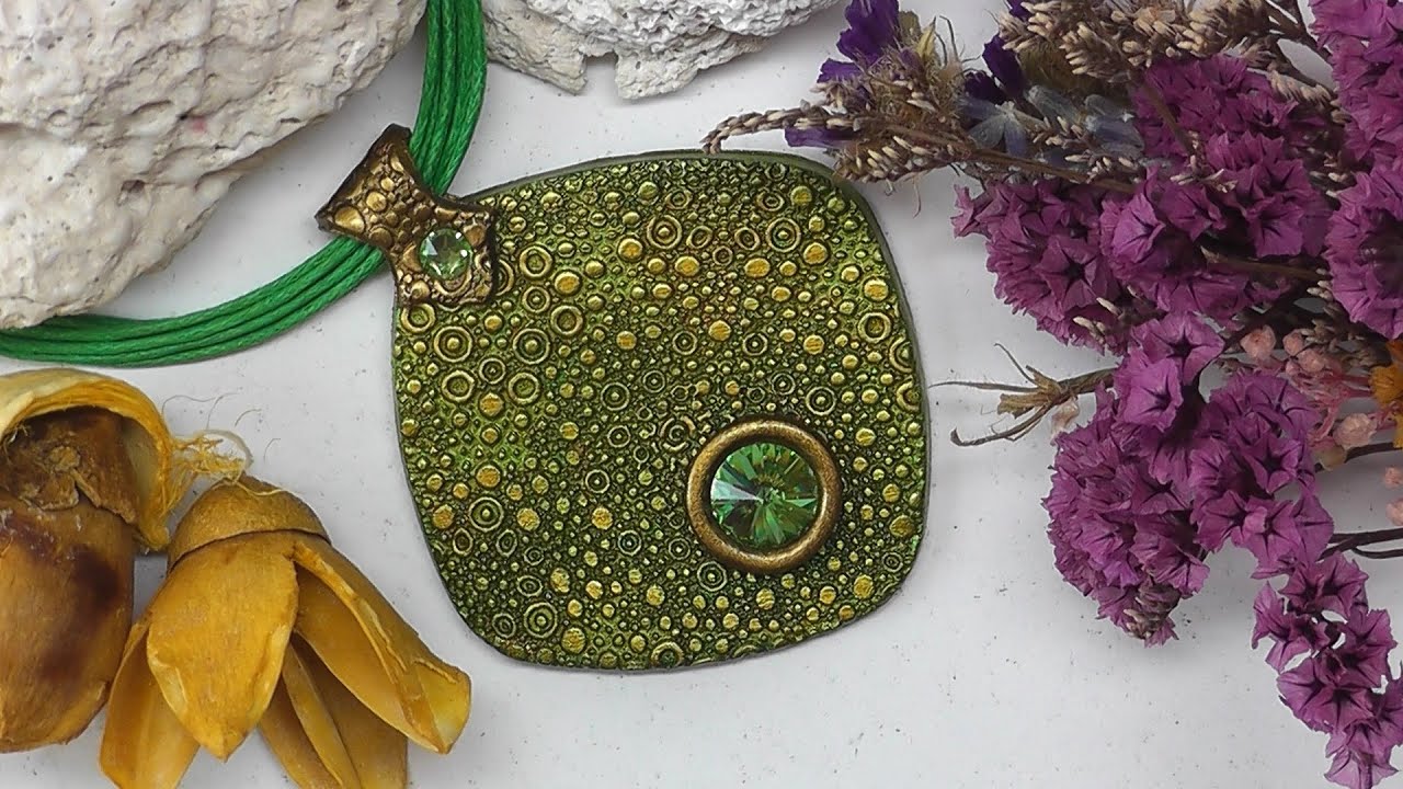 Polymer Clay Pendant With Glass Rhinestone Rivoli