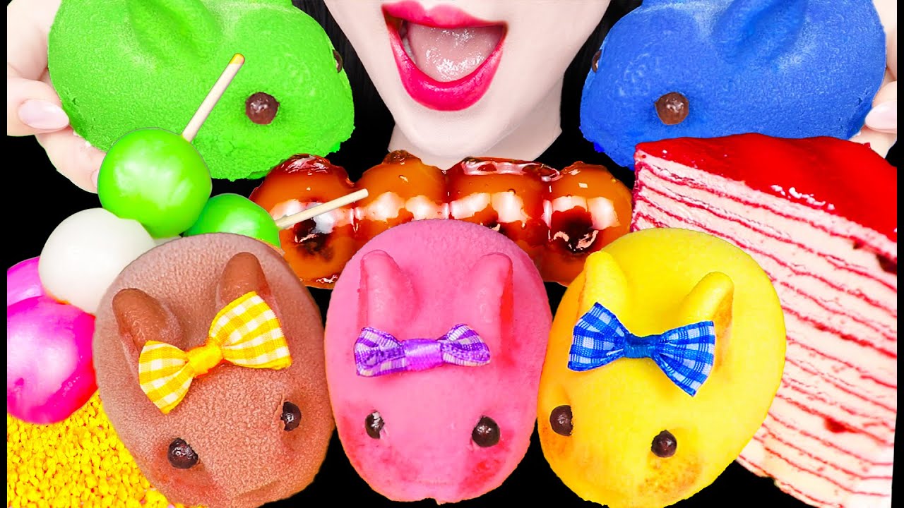 ASMR BUNNY MOUSSE CAKE 버니 무스 케이크 DANGO CREPE CAKE MUKBANG 먹방