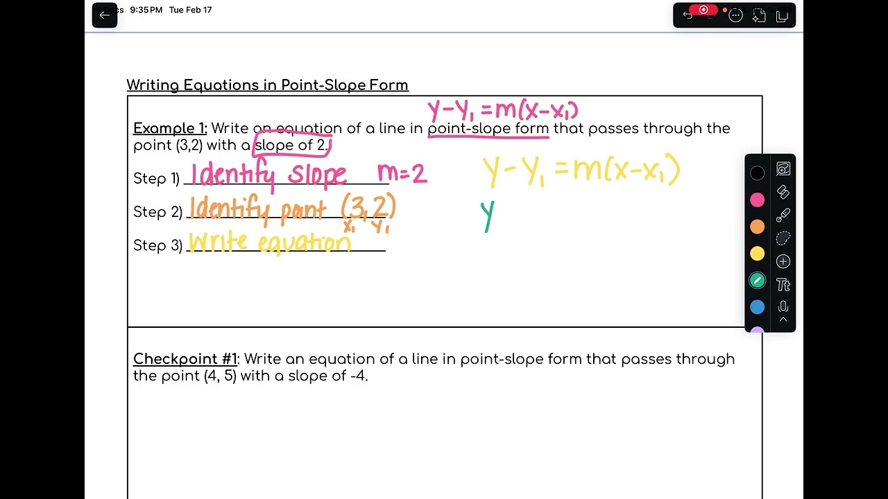 Writing Point Slope Form