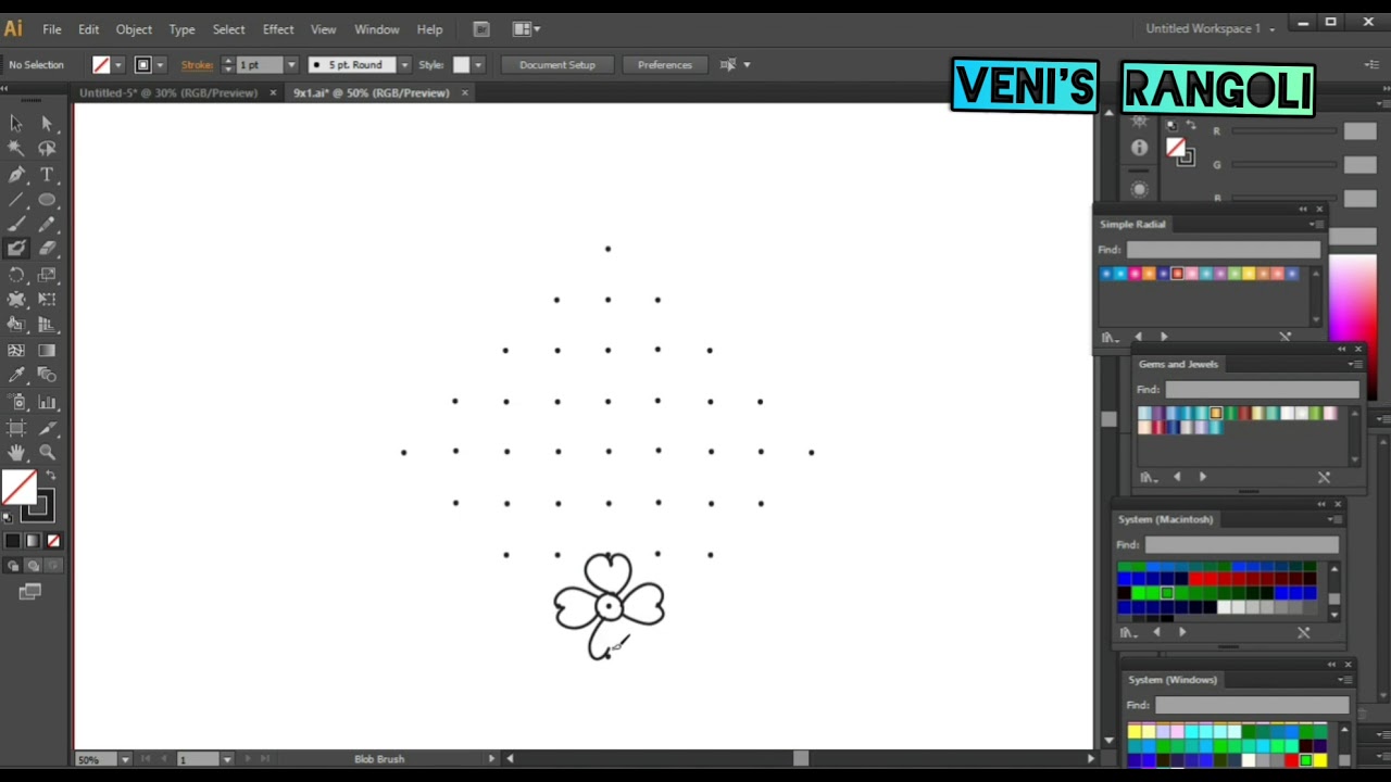 How to draw a rangoli by using adobe illustrator software for beginners / veni's rangoli