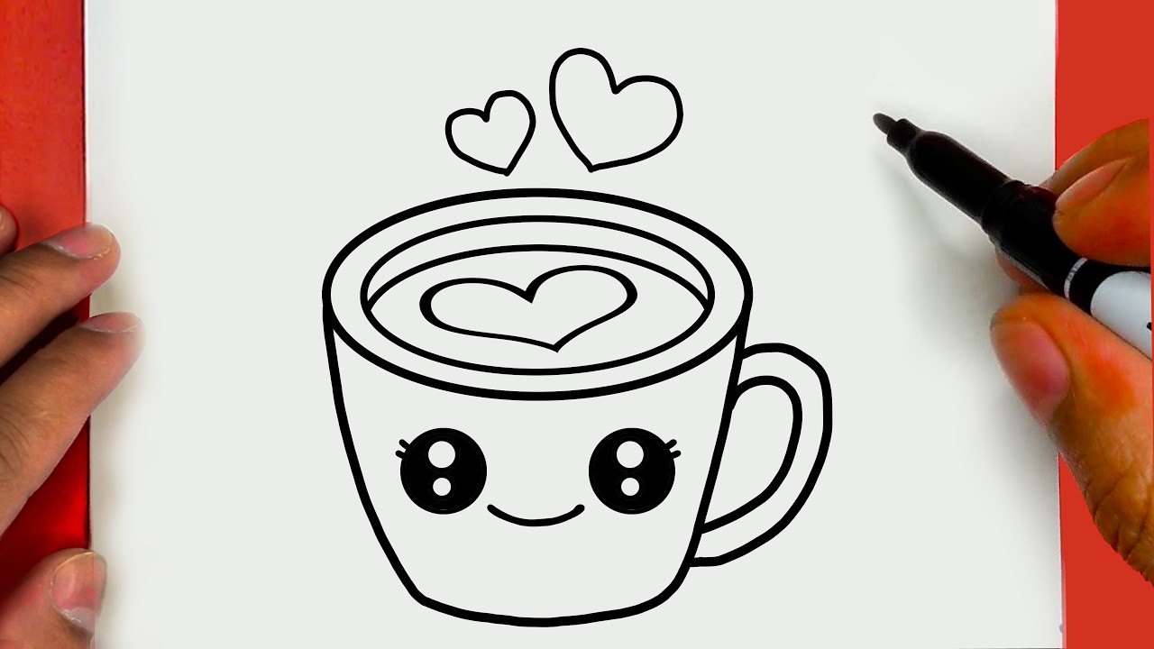 COMO DESENHAR UMA CHÁVENA DE CAFÉ QUENTE EM FORMATO DE CORAÇÃO, PASSO A PASSO, JACKDesenhos